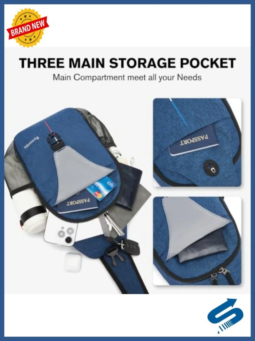 Crossbody Sling Backpack with Touch Screen Phone Pocket, Chest Bag for Travel